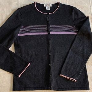 Style & Co Black Cardigan with Pink and Purple Stripes